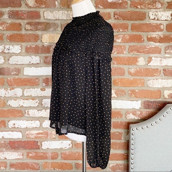 Sanctuary Bria Black polka dot long sleeve smock top Size XS New with tags - Picture 6 of 10